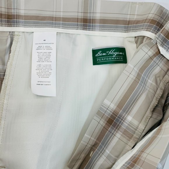 Ben Hogan Tan Plaid Performance Shorts Mens 40 Golf Classic Fit Khaki Flat Front - Picture 3 of 14